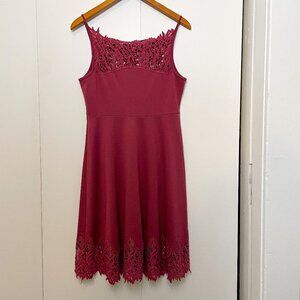 Free People Berry Burgundy Mauve Crochet Fit & Flare Dress, Size Medium
